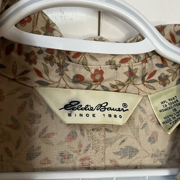 Vtg Eddie Bauer Maxi Dress Womens 18 Floral Linen Button Front Prairie Cottage - Picture 4 of 10